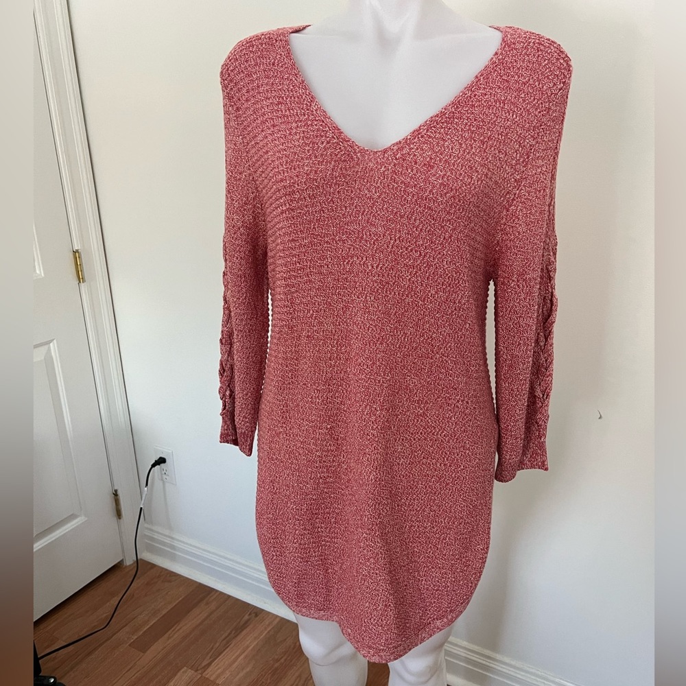 New York & Company Three Quarter Length Sleeve Tunic Top with Cut Out Shoulder